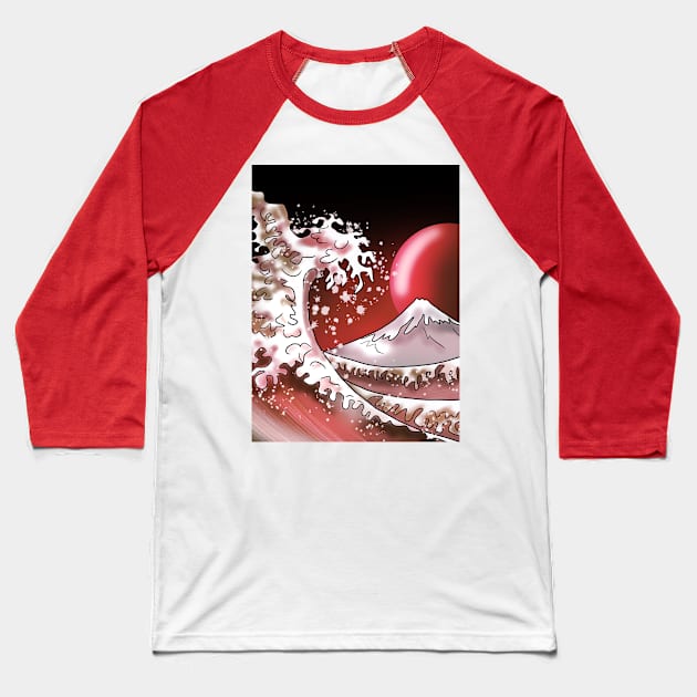 Big wave, Mount Fuji, and a blood red moon Baseball T-Shirt by cuisinecat